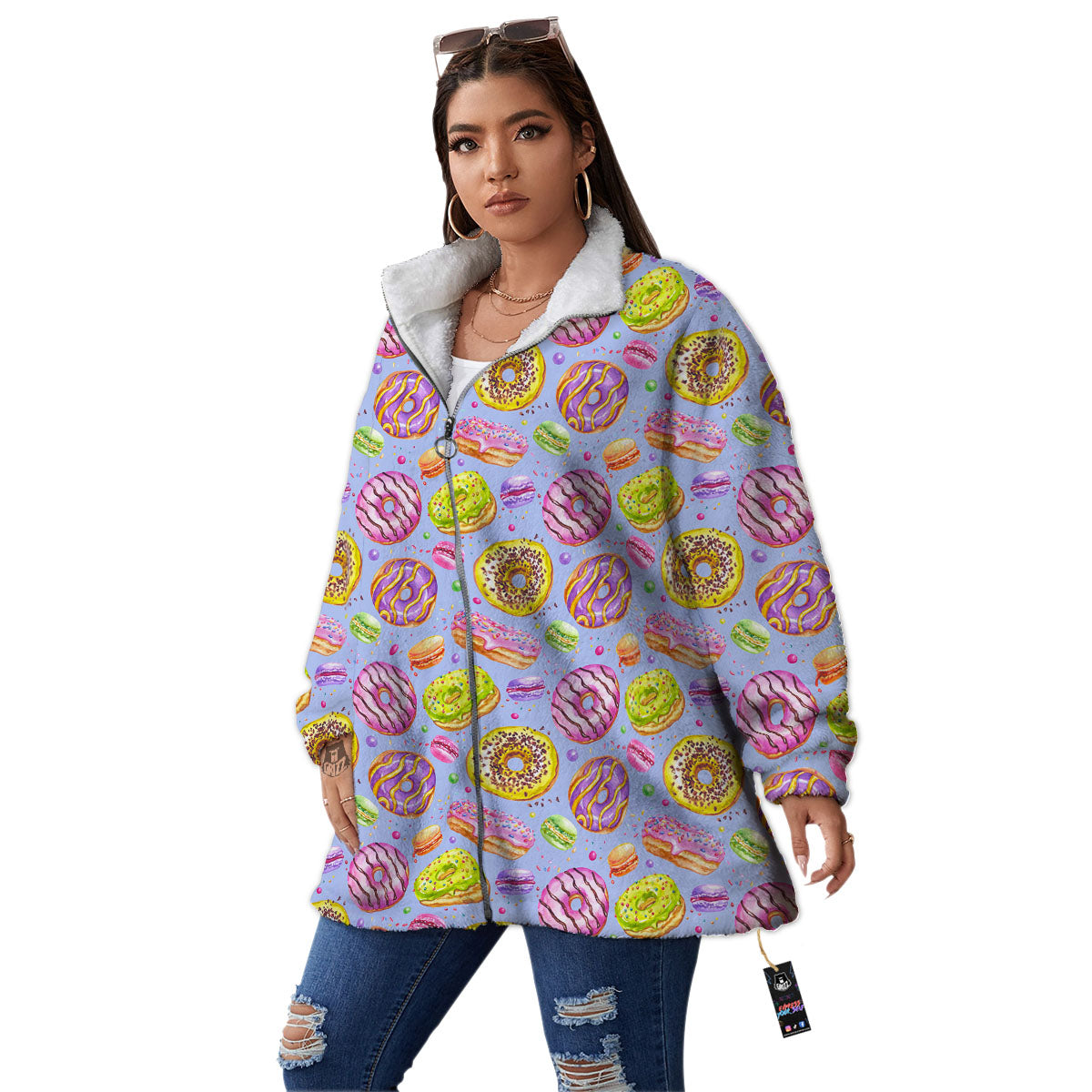 Donuts Print Pattern Women's Sherpa Jacket-grizzshop