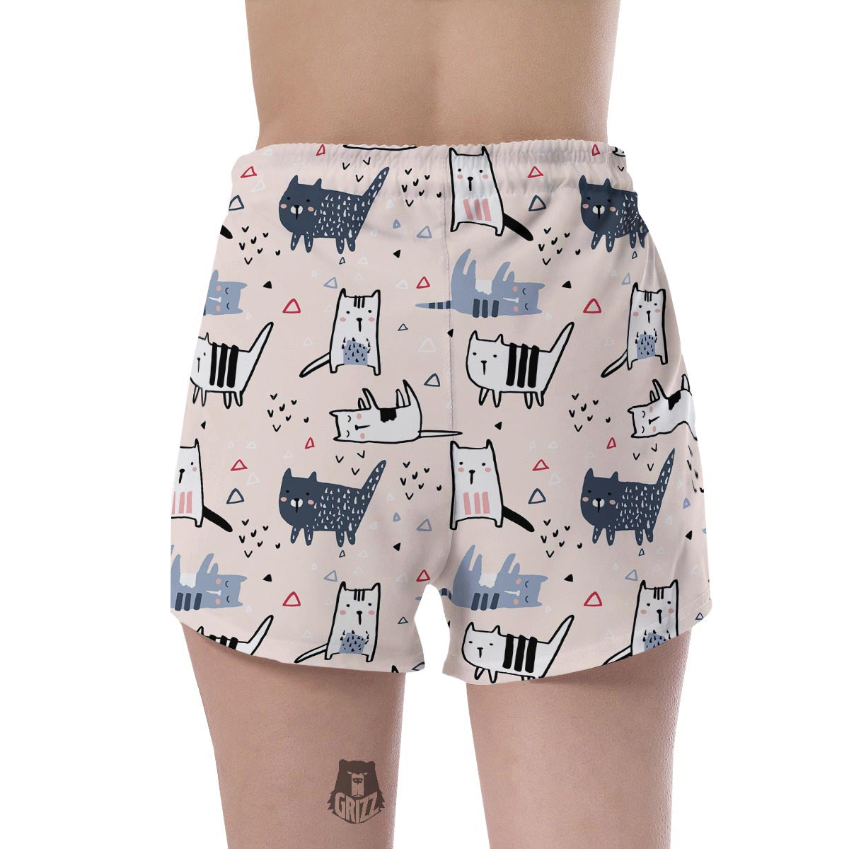 Doodle Cat Print Women's Shorts-grizzshop