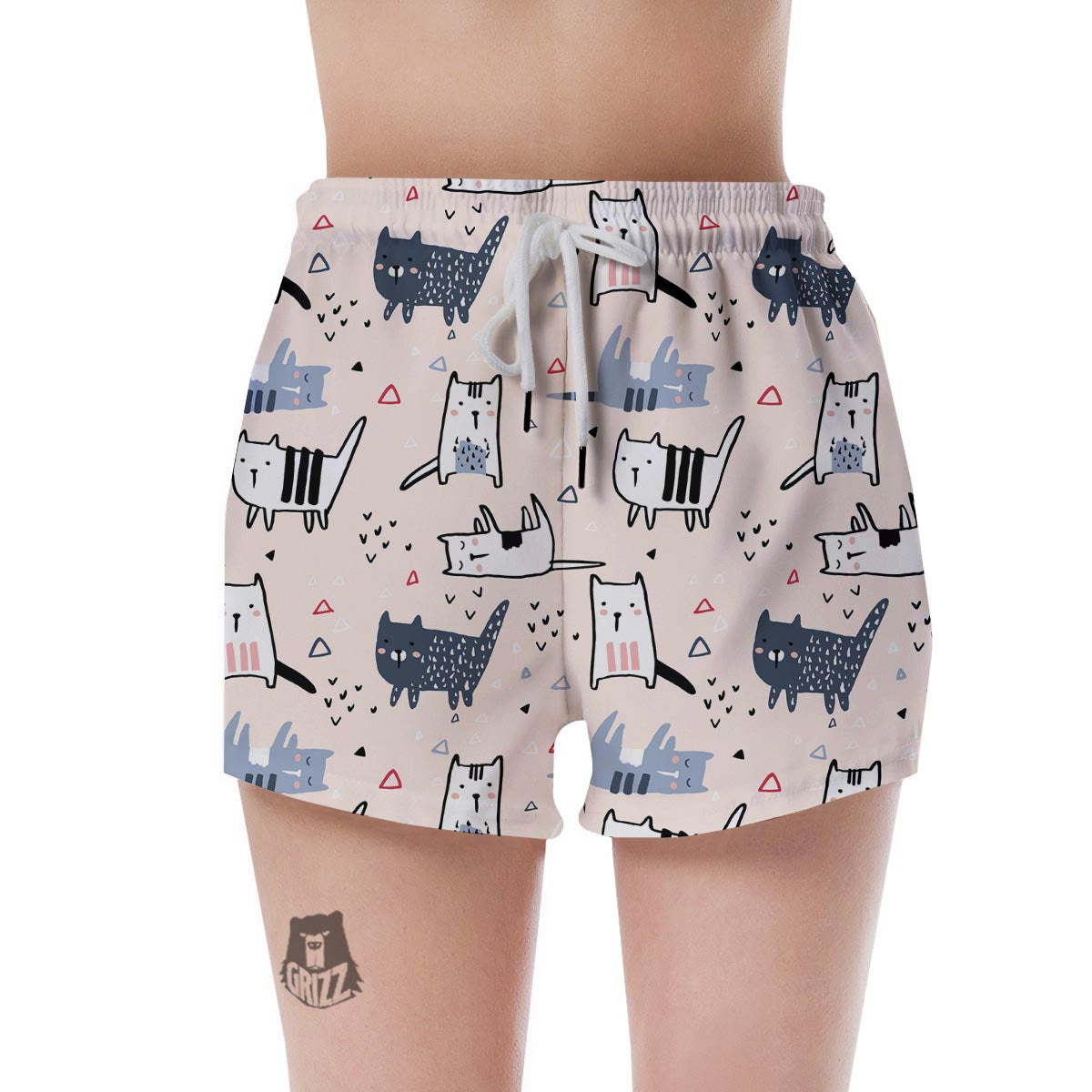 Doodle Cat Print Women's Shorts-grizzshop