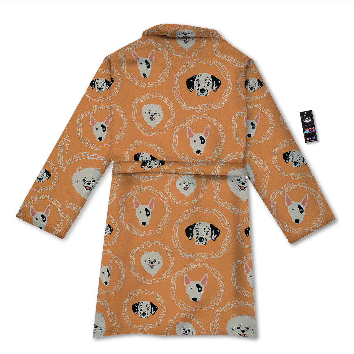 Doodle Dog Orange Print Pattern Bathrobe-grizzshop