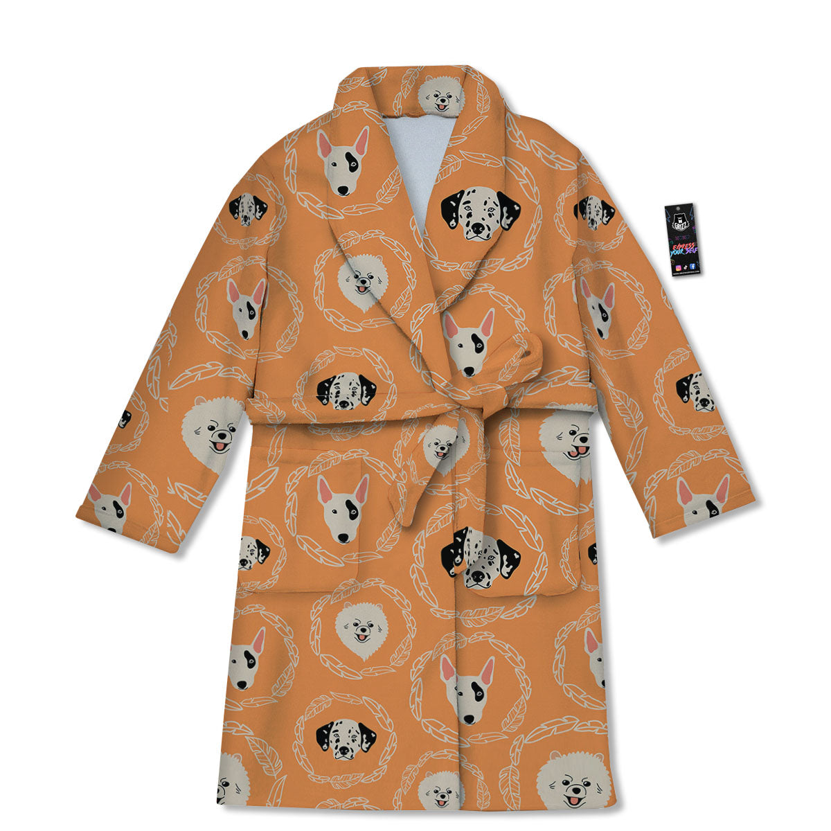 Doodle Dog Orange Print Pattern Bathrobe-grizzshop