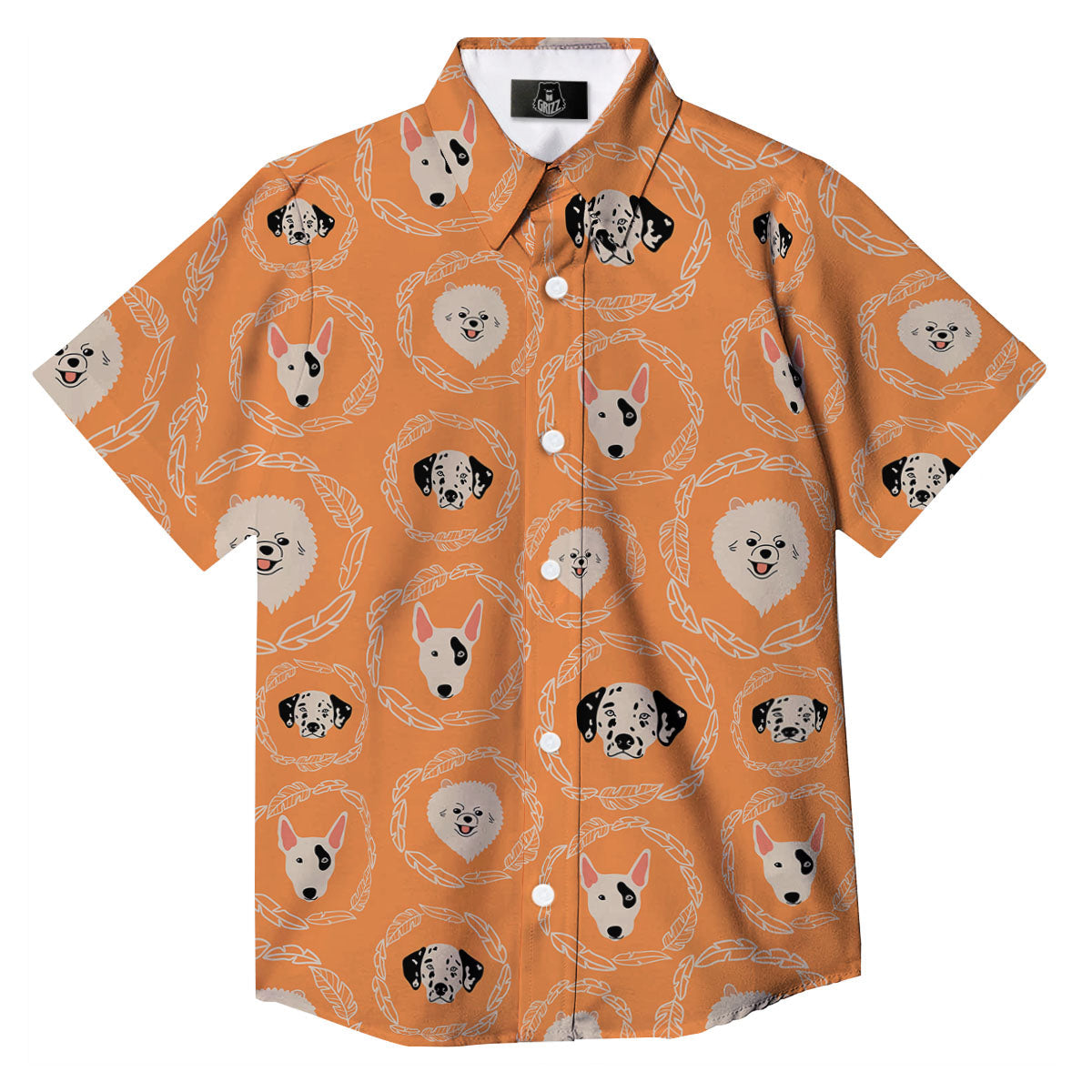 Doodle Dog Orange Print Pattern Button Up Shirt-grizzshop