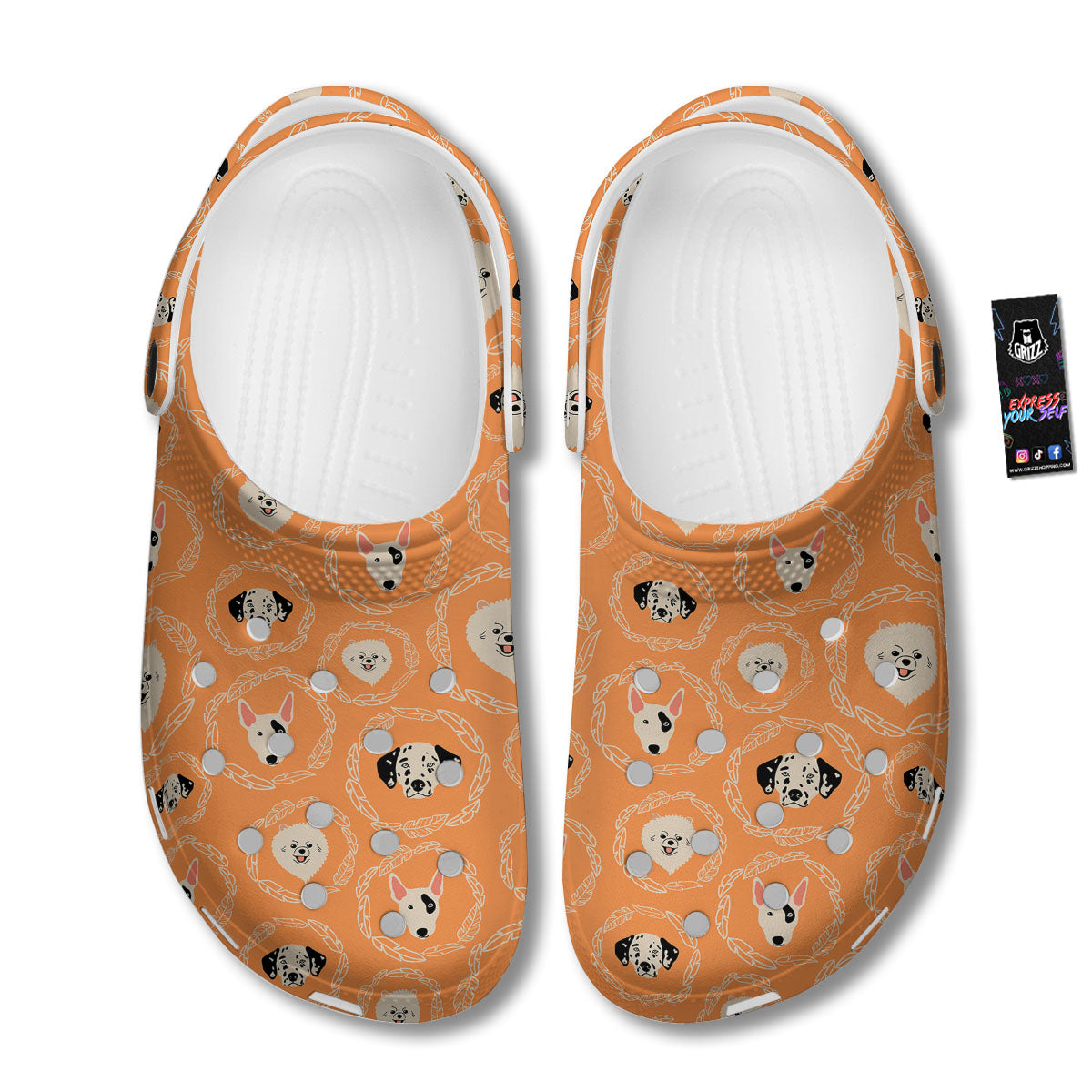 Doodle Dog Orange Print Pattern Clog-grizzshop