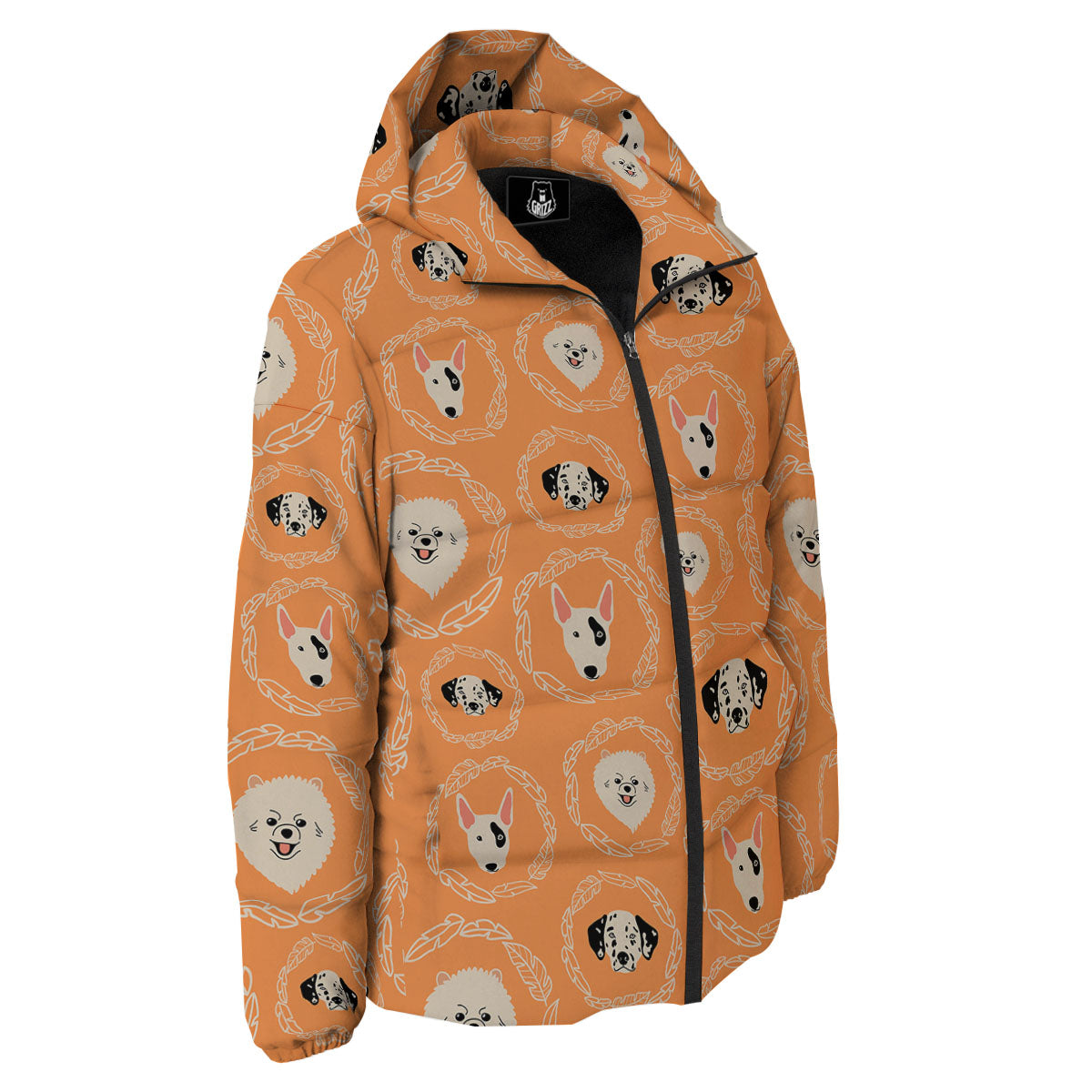 Doodle Dog Orange Print Pattern Down Jacket-grizzshop