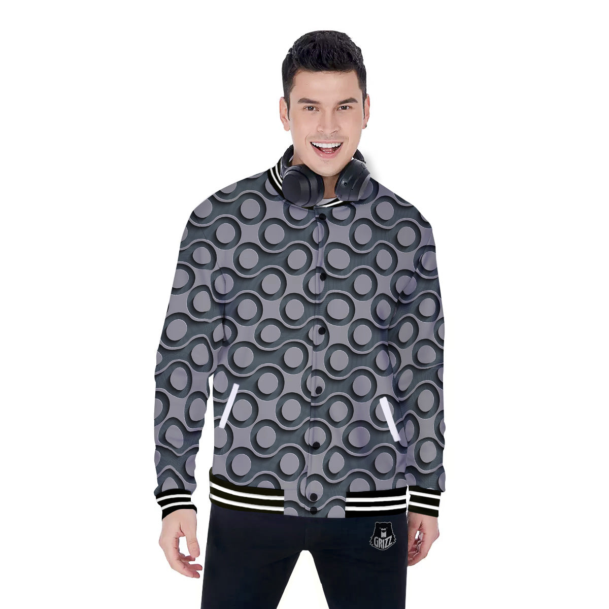 Dot 3D Geometric Print Pattern Baseball Jacket-grizzshop