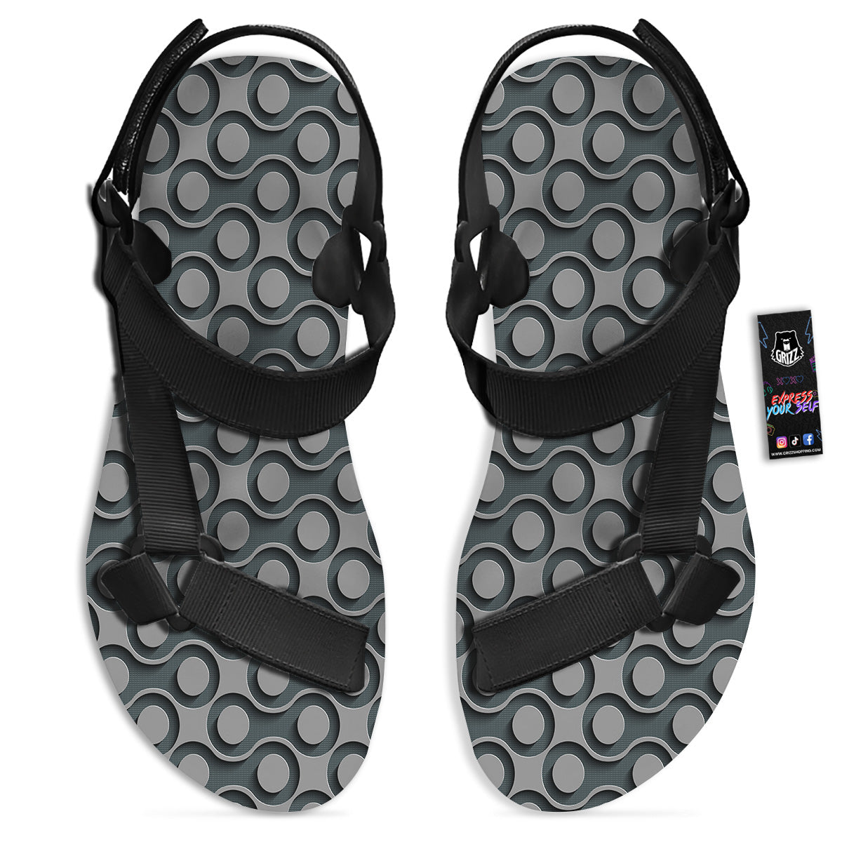 Dot 3D Geometric Print Pattern Black Open Toe Sandals-grizzshop