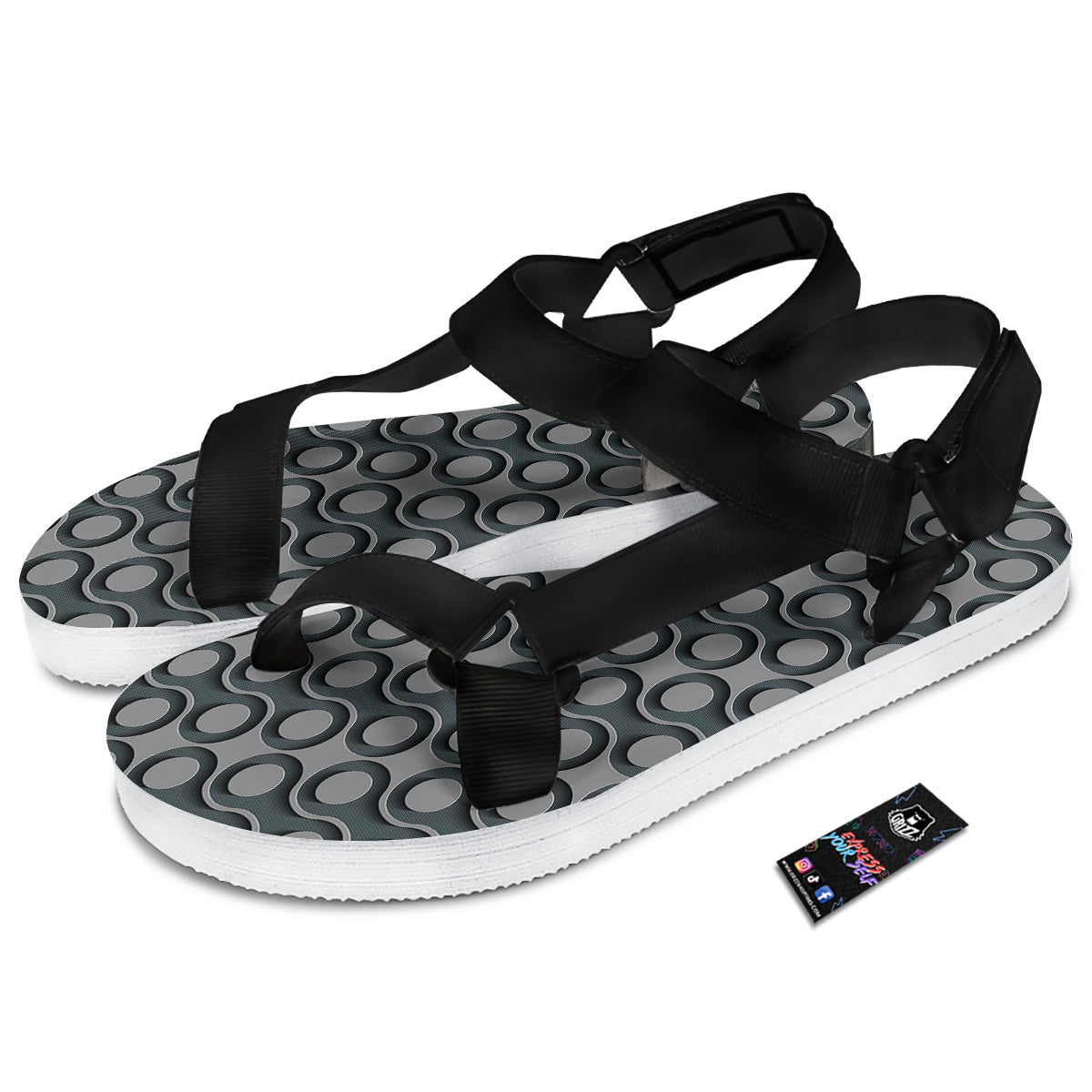 Dot 3D Geometric Print Pattern Black Open Toe Sandals-grizzshop
