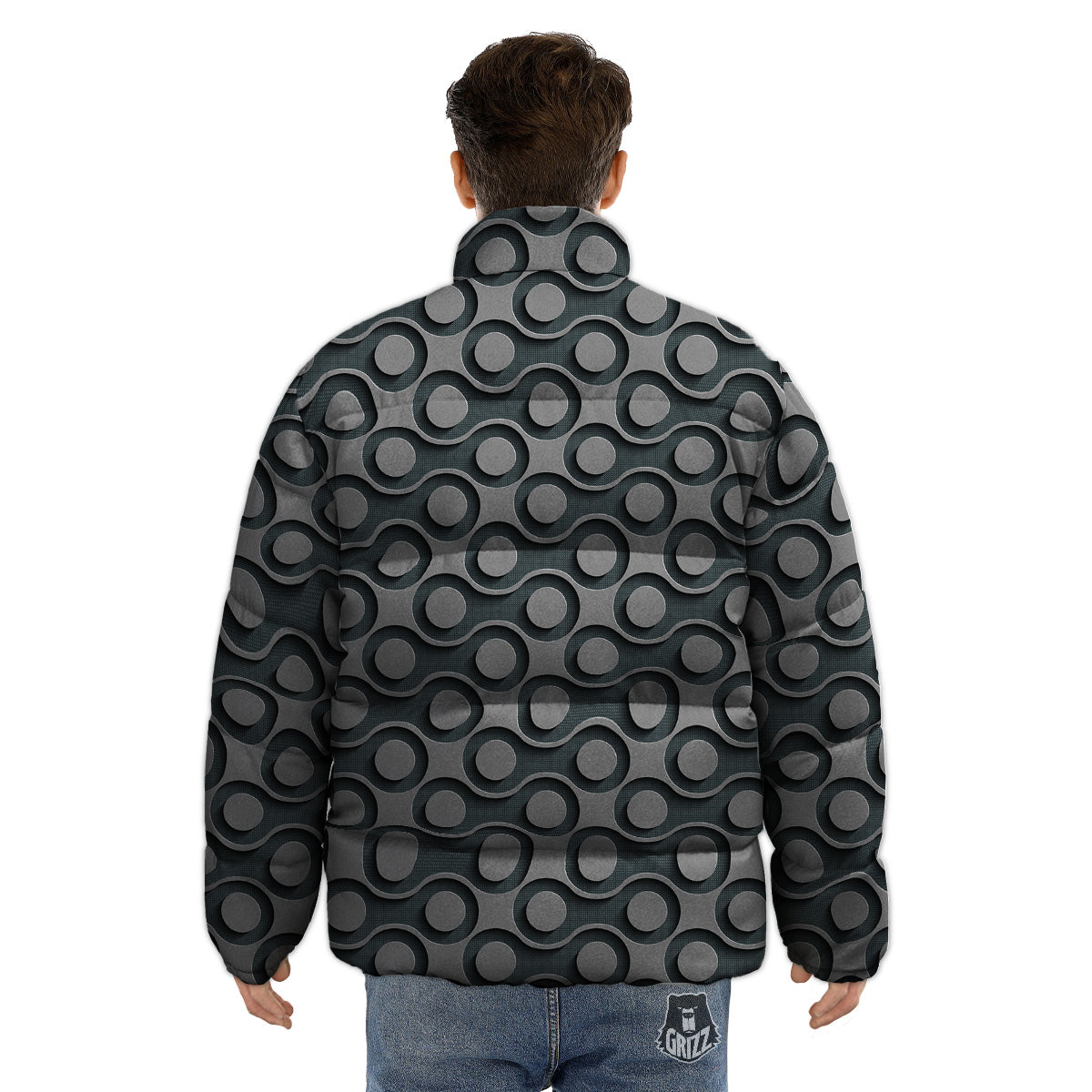 Dot 3D Geometric Print Pattern Puffer Jacket-grizzshop