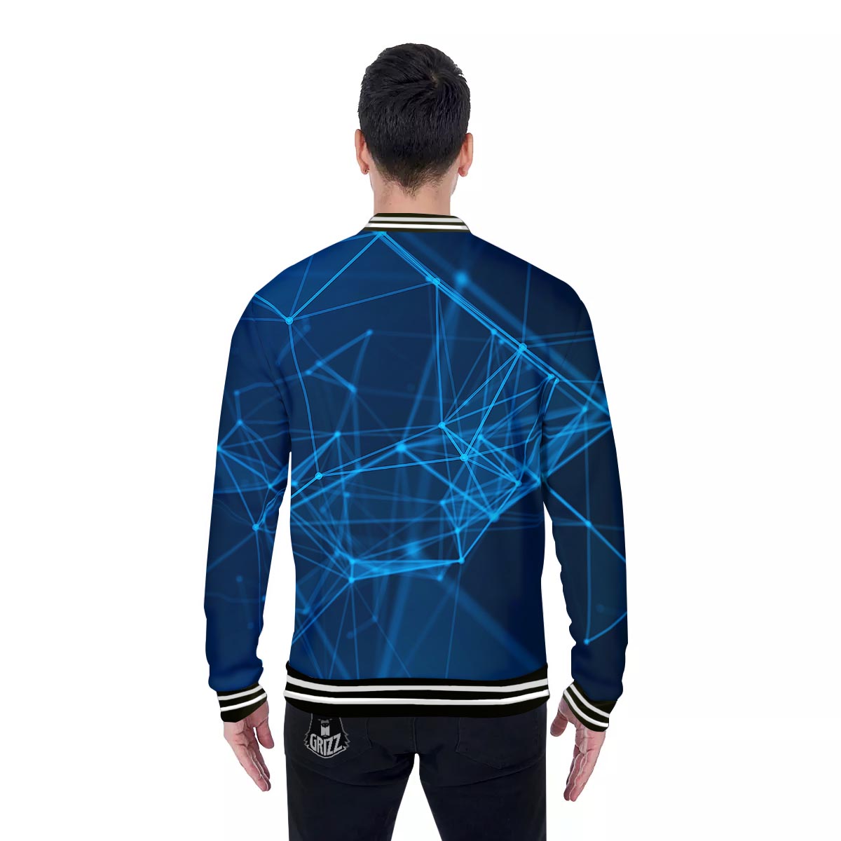 Dot Geometric Teal Polygonal Print Baseball Jacket-grizzshop