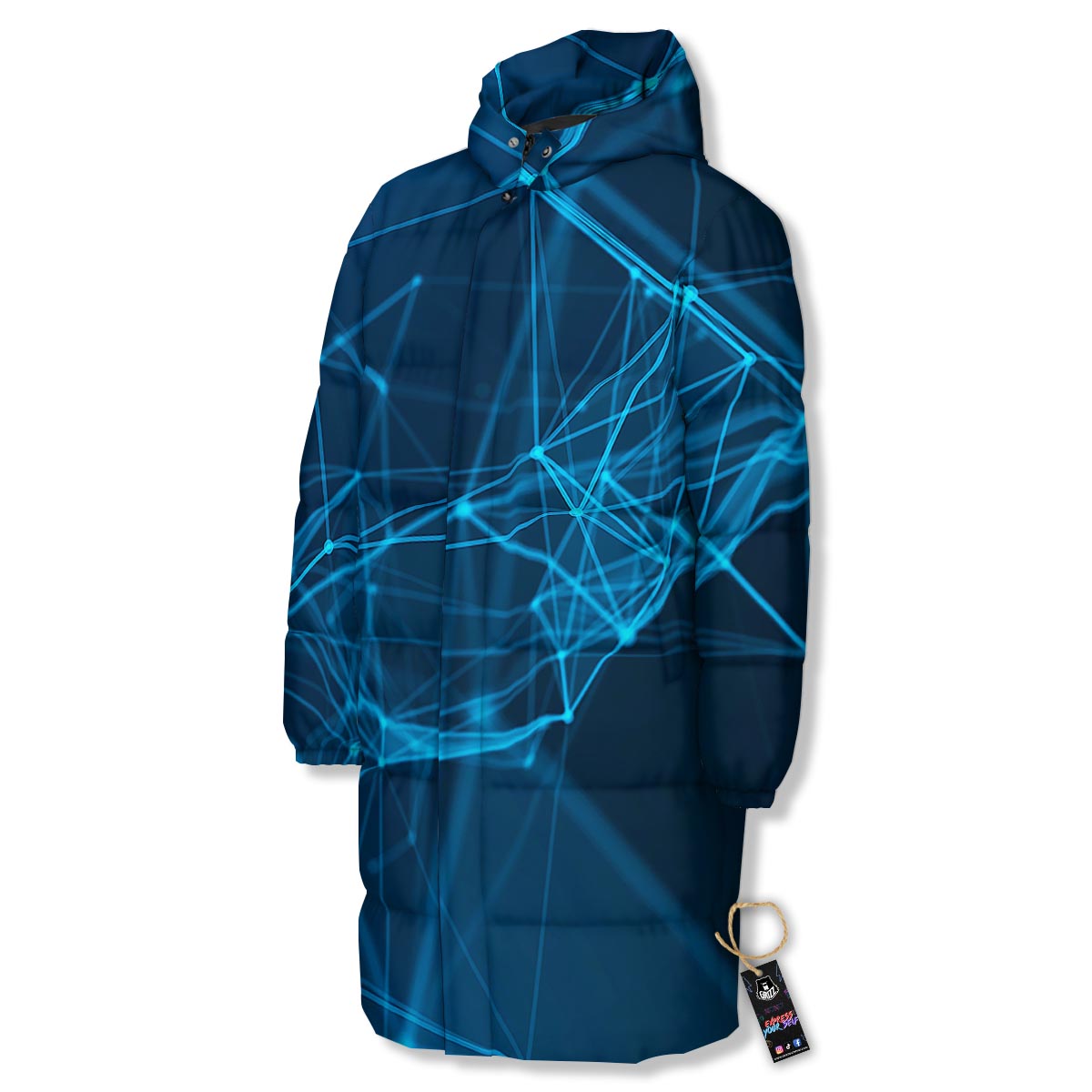 Dot Geometric Teal Polygonal Print Long Down Jacket-grizzshop