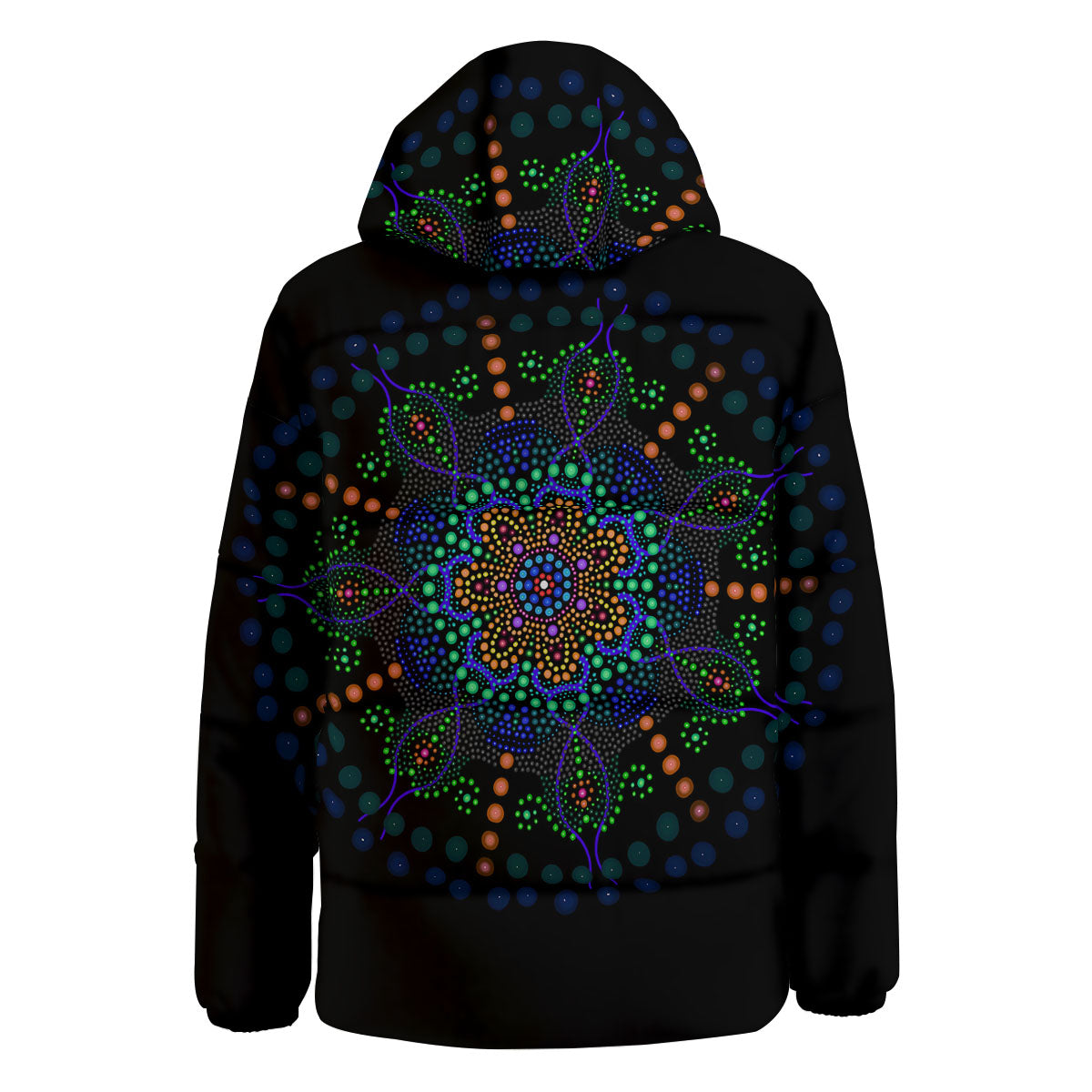 Dot Mandala Green White Print Down Jacket-grizzshop