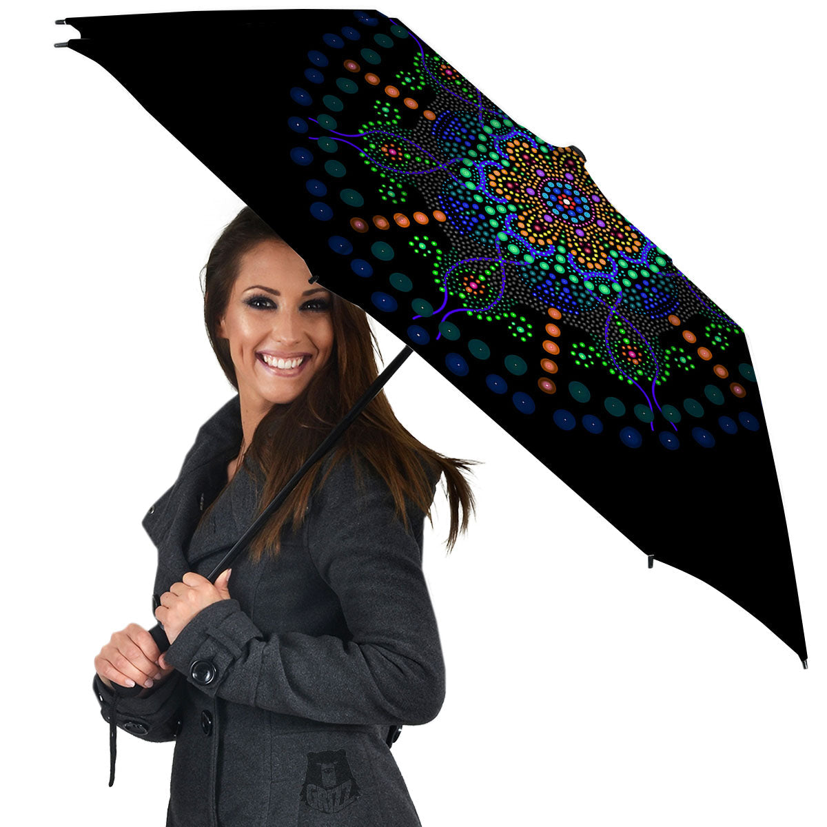 Dot Mandala Green White Print Umbrella-grizzshop