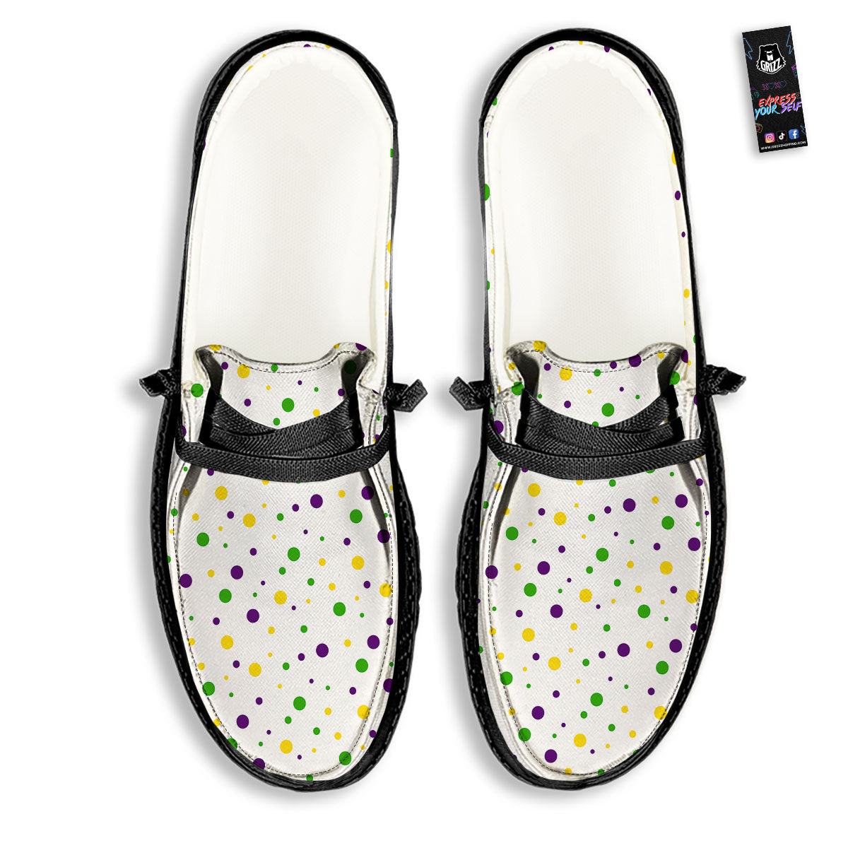 Dot Mardi Gras Print Pattern Black Loafers-grizzshop
