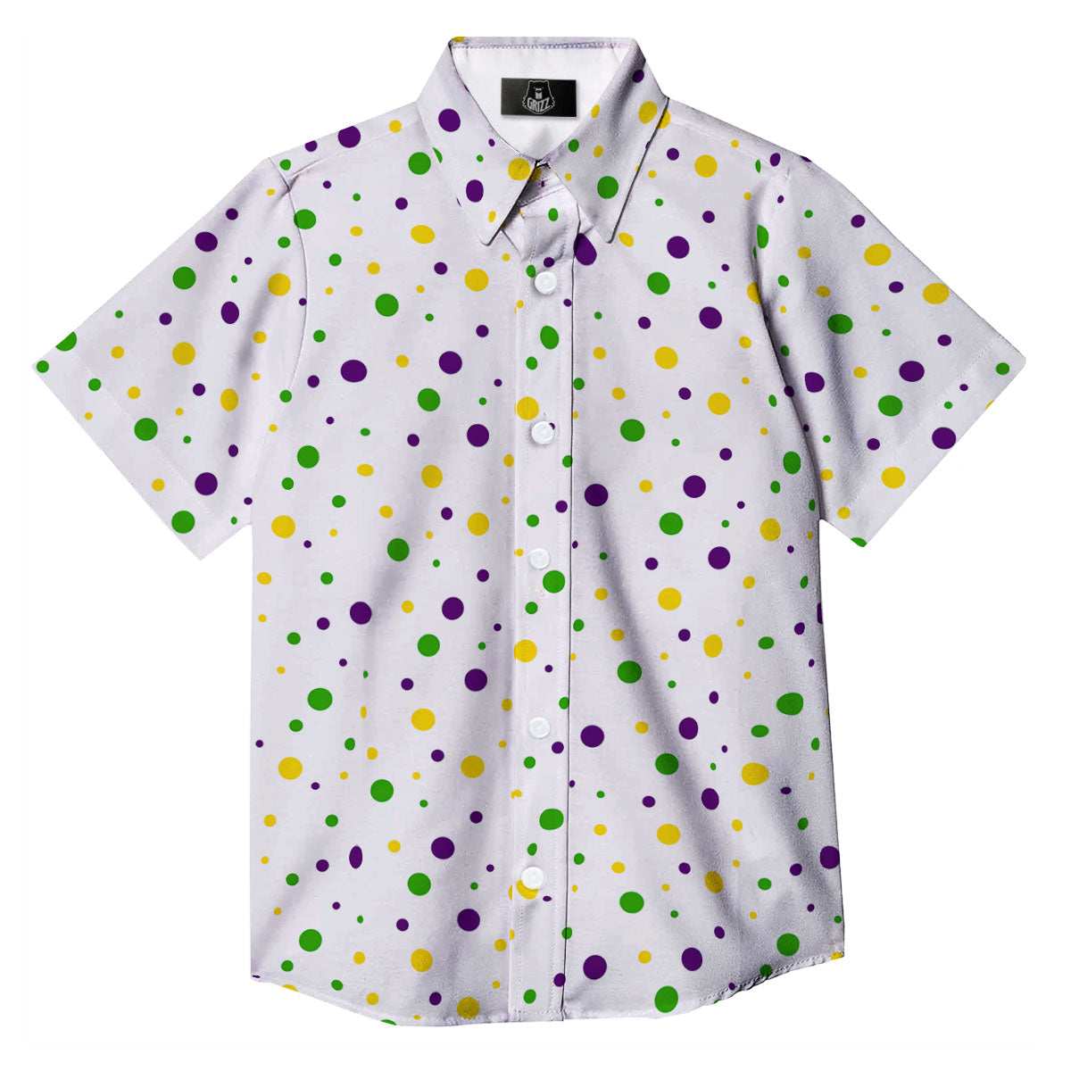 Dot Mardi Gras Print Pattern Button Up Shirt-grizzshop