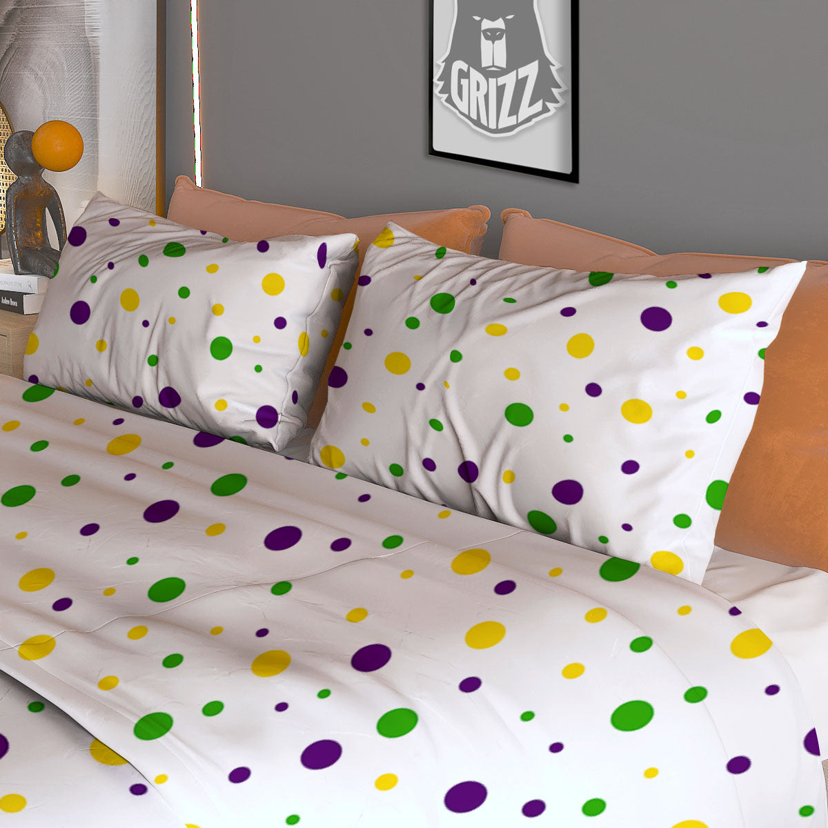 Dot Mardi Gras Print Pattern Duvet Cover Bedding Set