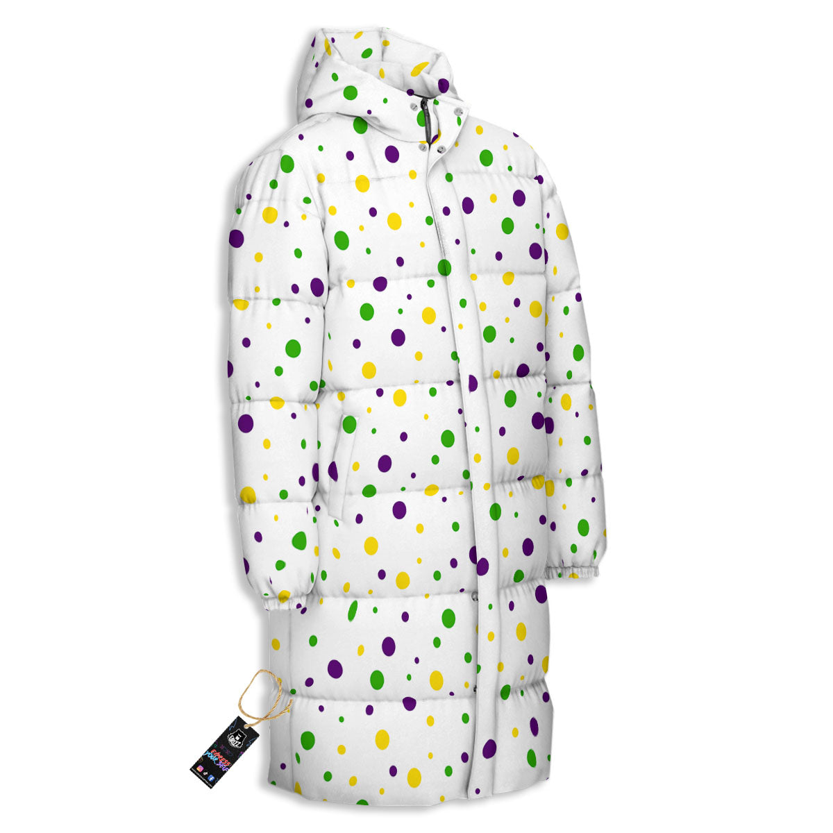 Dot Mardi Gras Print Pattern Long Down Jacket-grizzshop