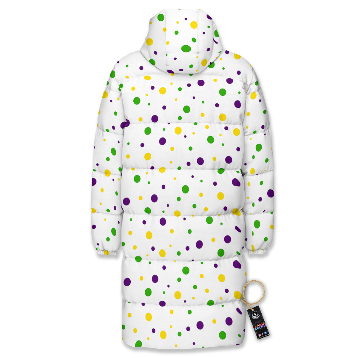 Dot Mardi Gras Print Pattern Long Down Jacket-grizzshop