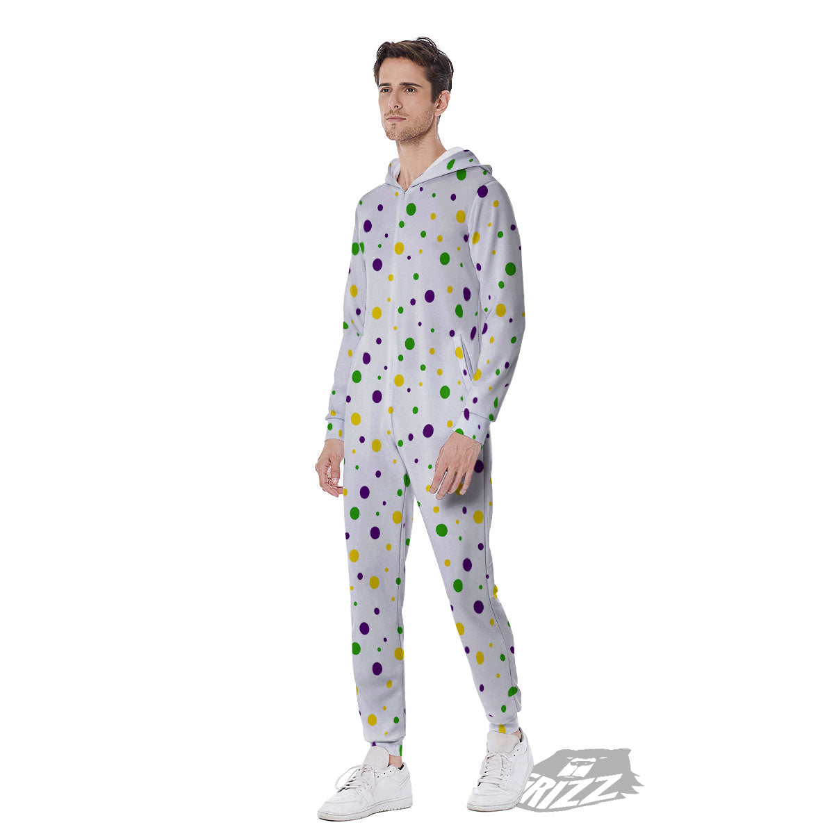 Dot Mardi Gras Print Pattern Men's Jumpsuit-grizzshop