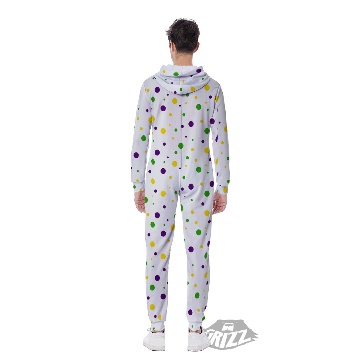 Dot Mardi Gras Print Pattern Men's Jumpsuit-grizzshop
