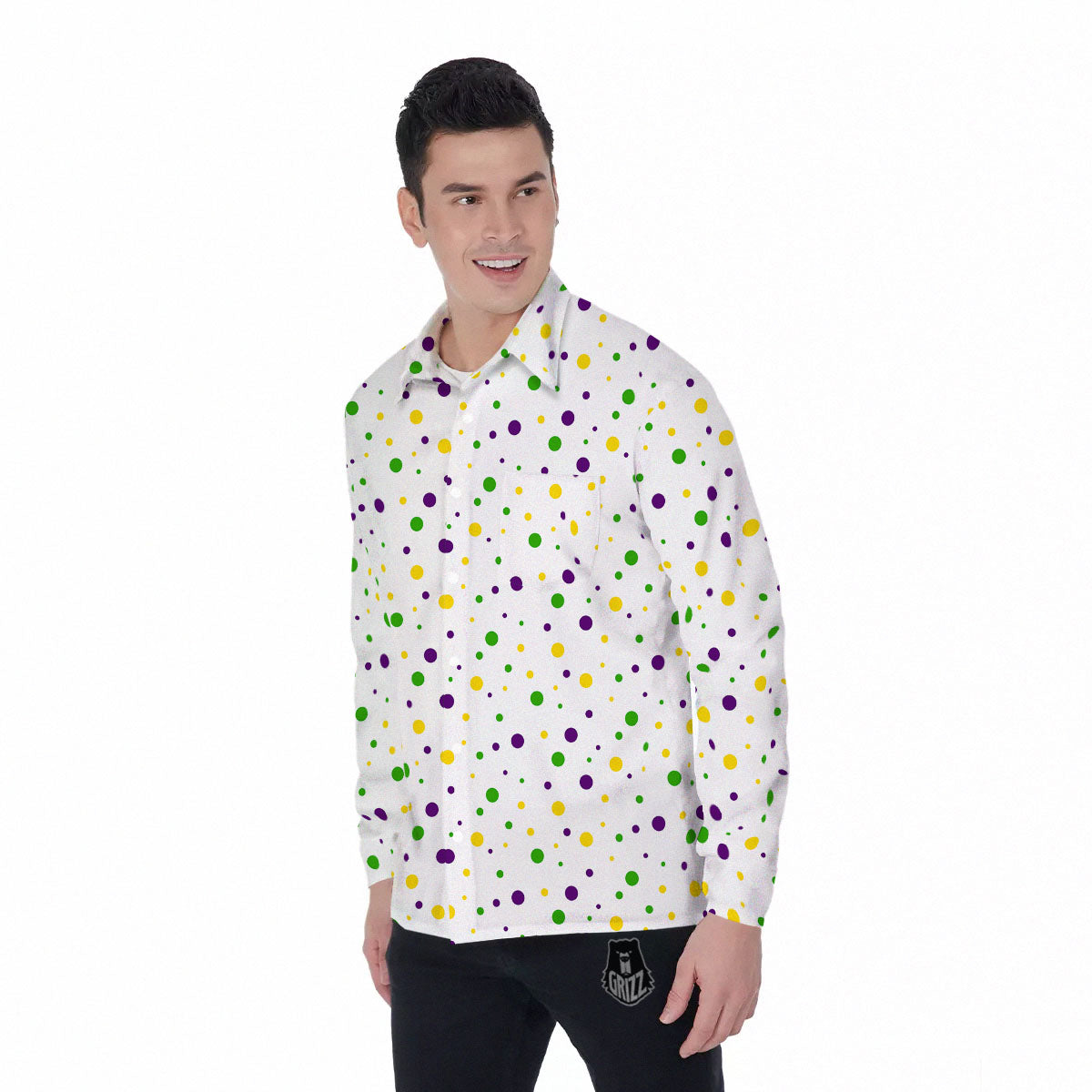 Dot Mardi Gras Print Pattern Men's Long Sleeve Shirts-grizzshop