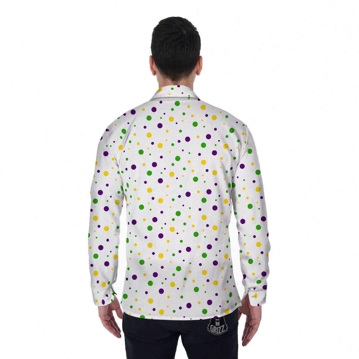 Dot Mardi Gras Print Pattern Men's Long Sleeve Shirts-grizzshop