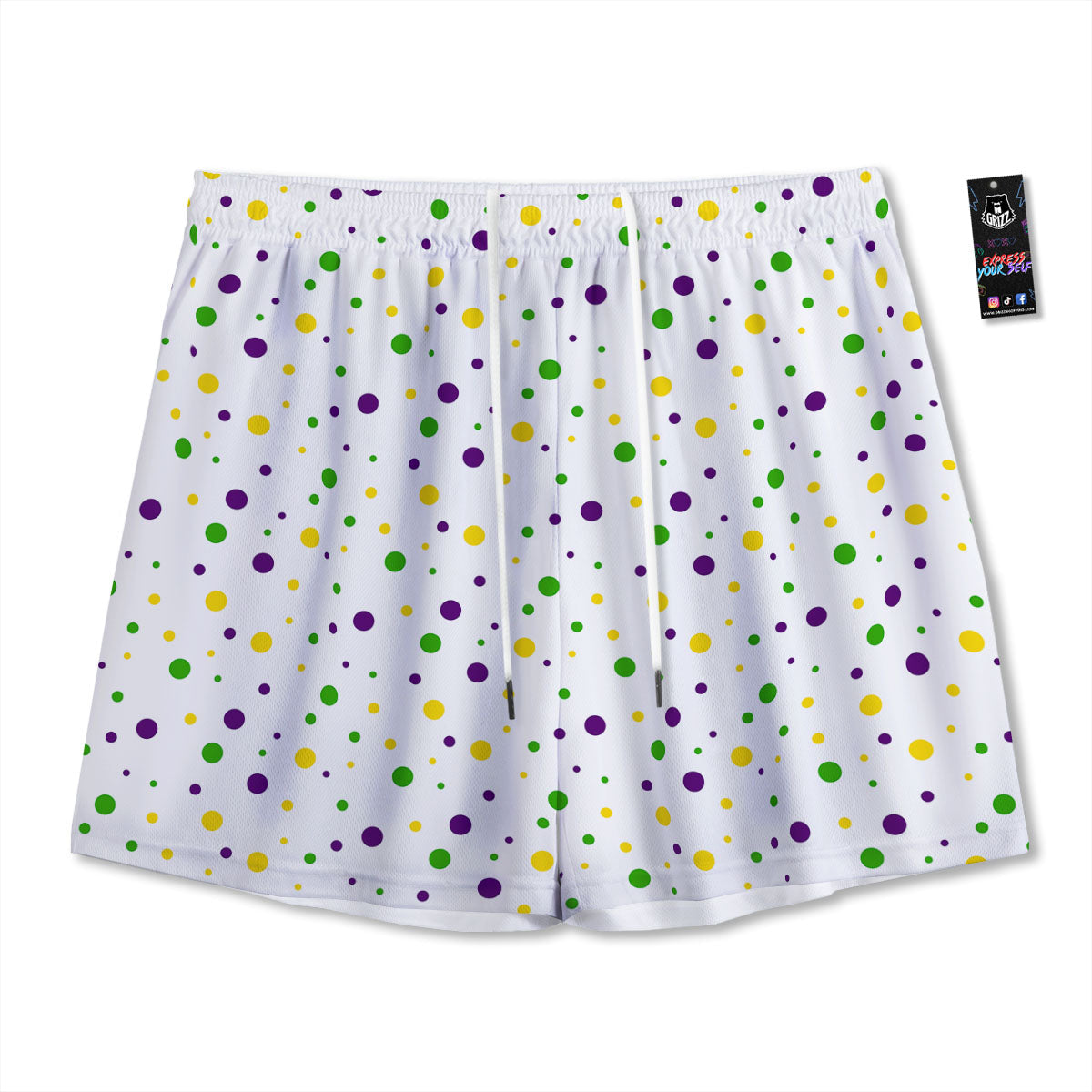 Dot Mardi Gras Print Pattern Mesh Shorts