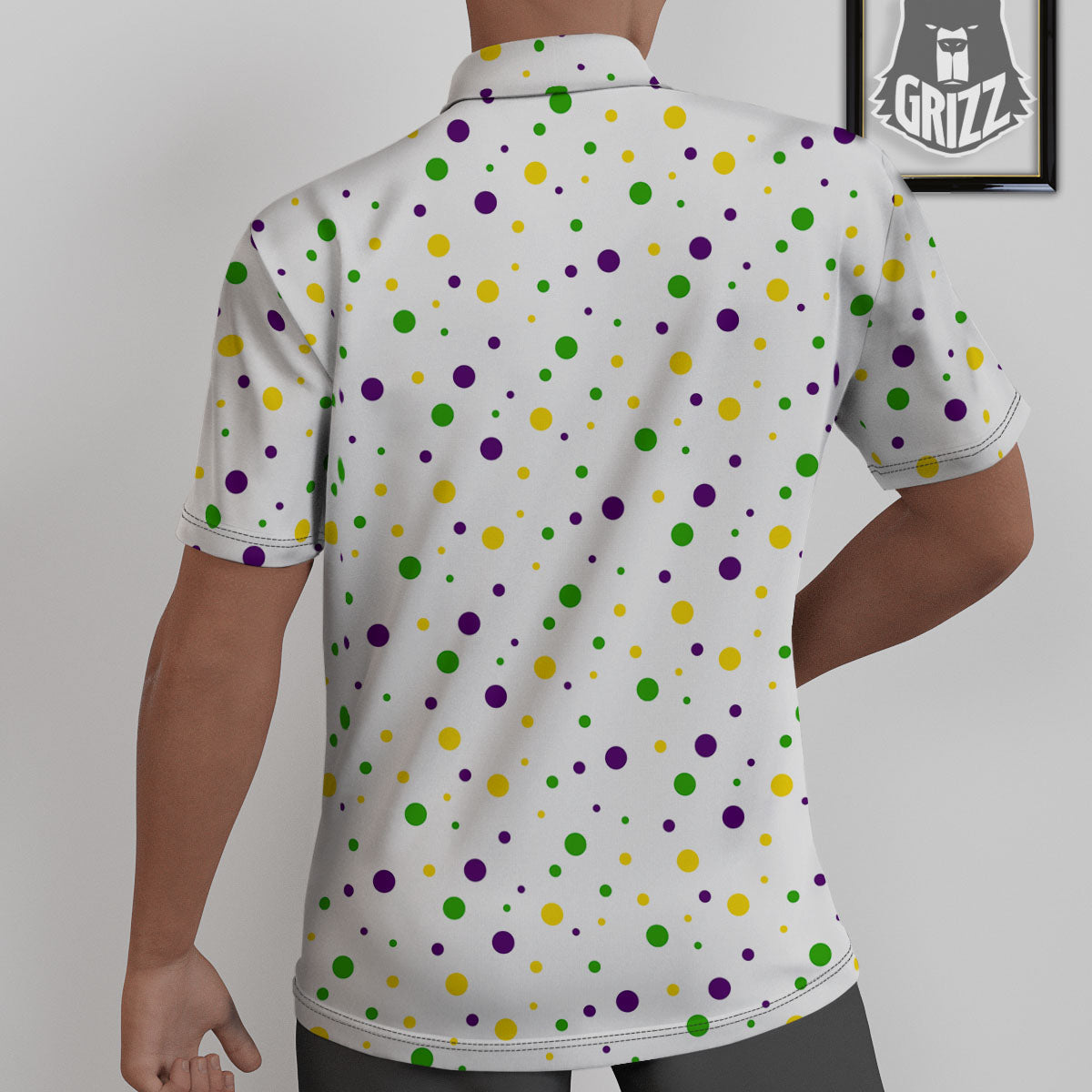 Dot Mardi Gras Print Pattern Untucked Shirts-grizzshop