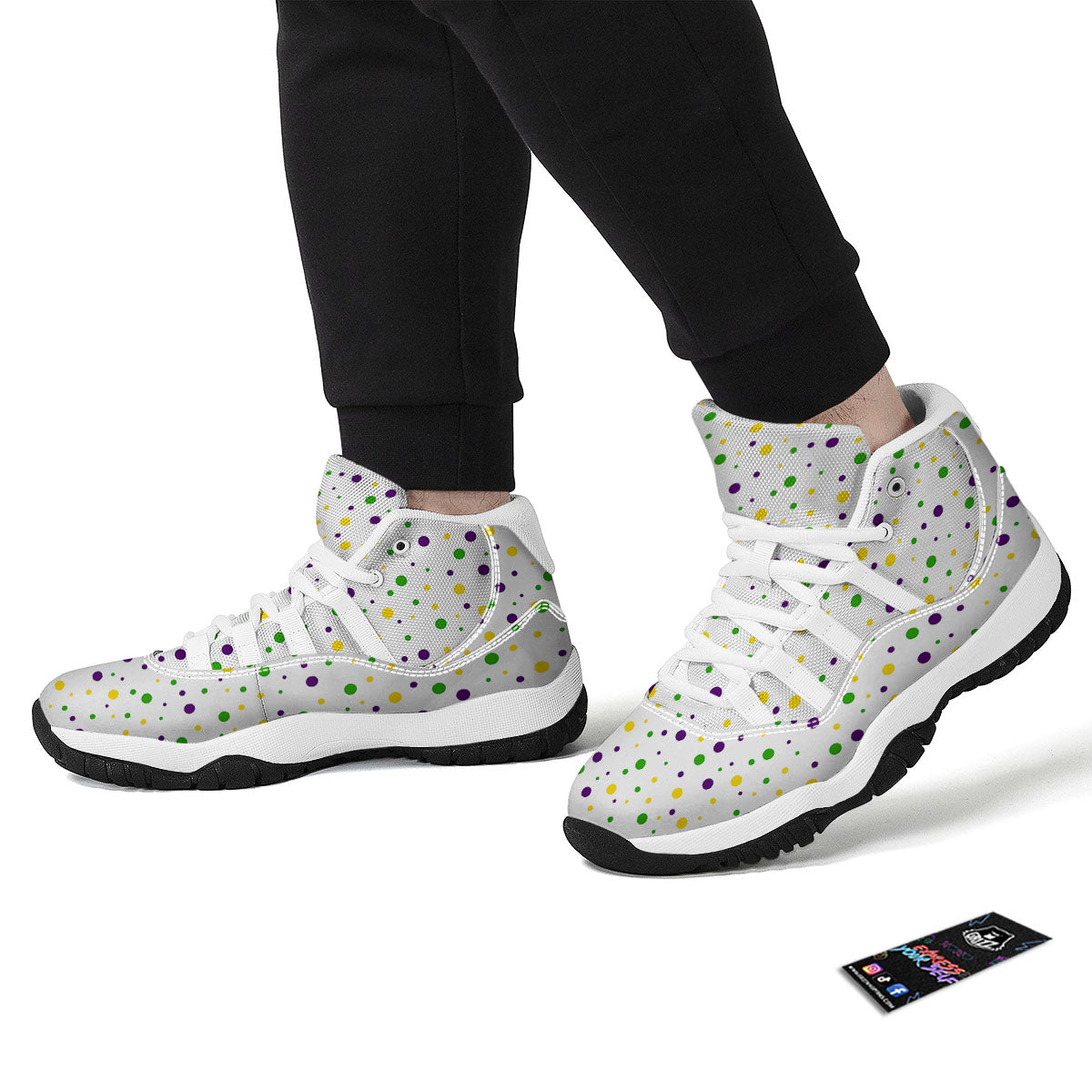 Dot Mardi Gras Print Pattern White Bball Shoes-grizzshop