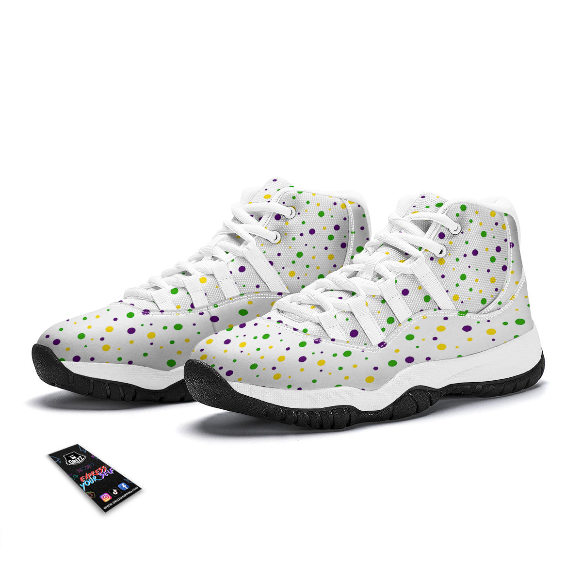 Dot Mardi Gras Print Pattern White Bball Shoes-grizzshop