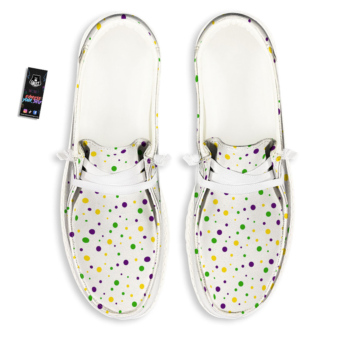 Dot Mardi Gras Print Pattern White Loafers-grizzshop