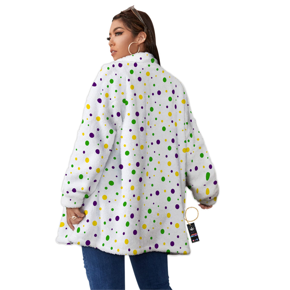 Dot Mardi Gras Print Pattern Women's Sherpa Jacket-grizzshop