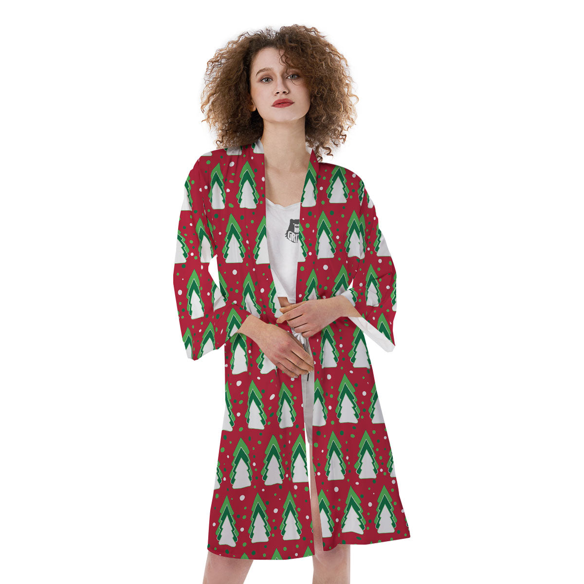 Dots Merry Christmas Print Pattern Kimono-grizzshop