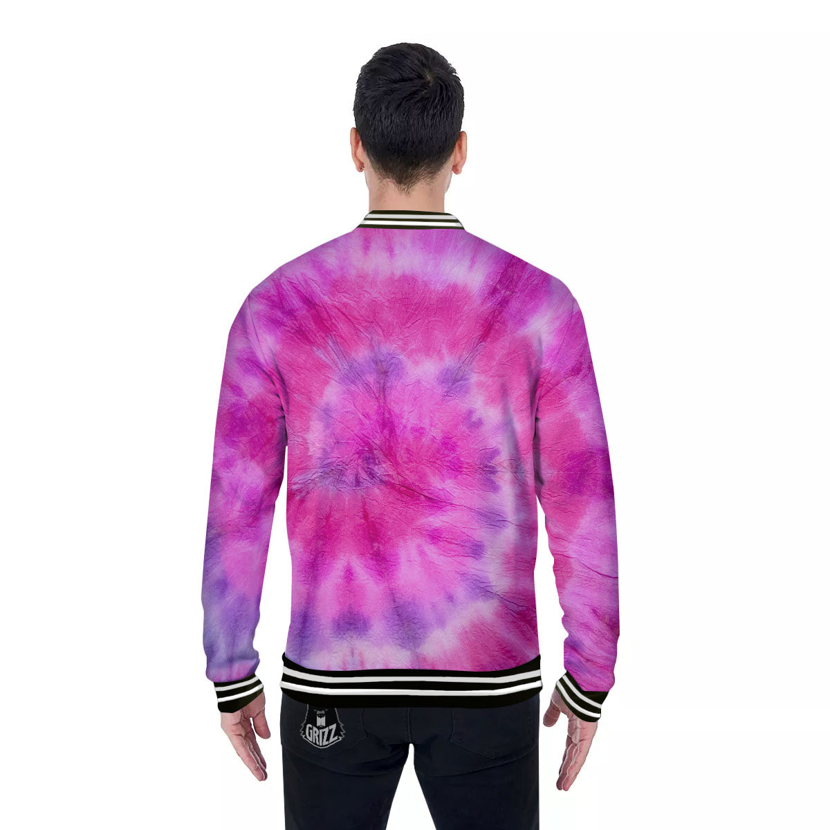 Double Pink Tie Dye Print Baseball Jacket-grizzshop