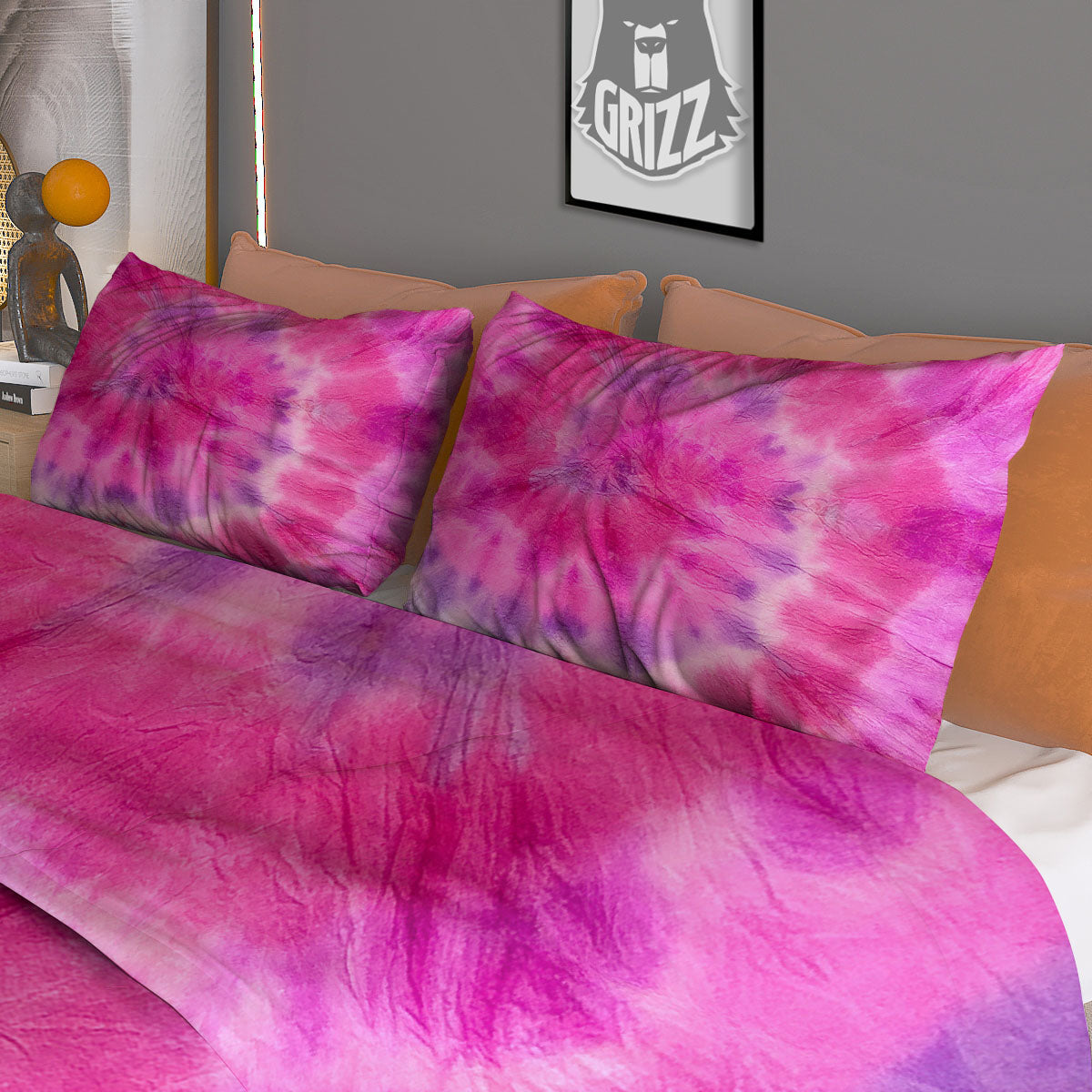 Double Pink Tie Dye Print Duvet Cover Bedding Set