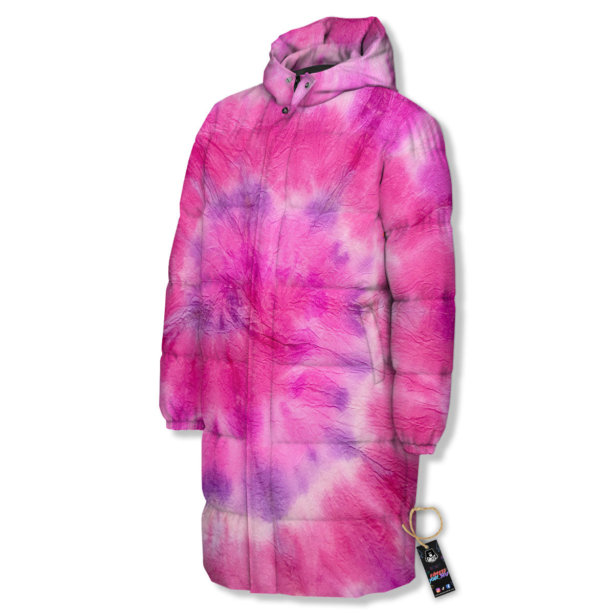 Double Pink Tie Dye Print Long Down Jacket-grizzshop