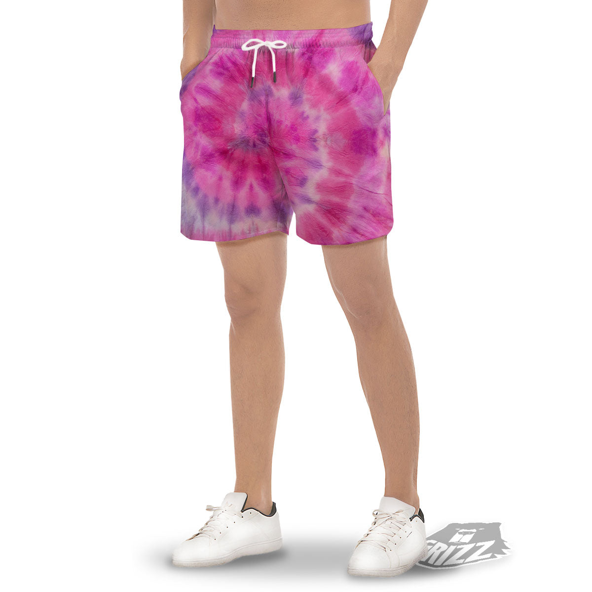 Double Pink Tie Dye Print Men's Gym Shorts-grizzshop