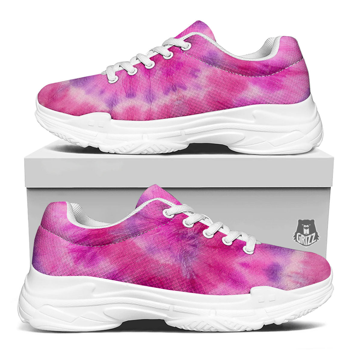 Double Pink Tie Dye Print White Chunky Shoes-grizzshop