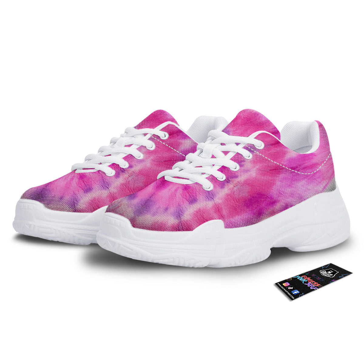 Double Pink Tie Dye Print White Chunky Shoes-grizzshop