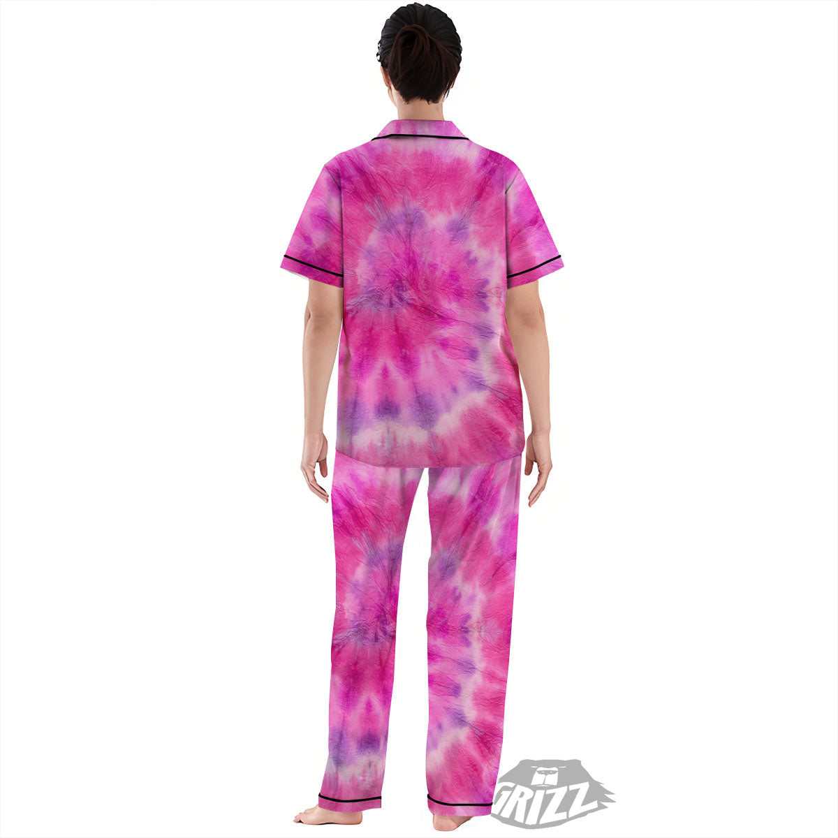 Double Pink Tie Dye Print Women's Pajamas Set-grizzshop