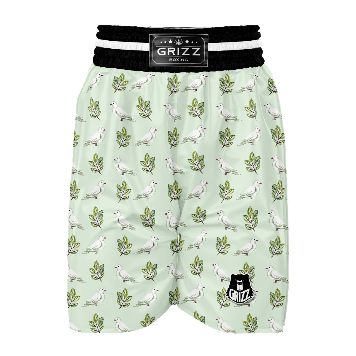 Dove And Leaf Green Print Pattern Boxing Shorts-grizzshop