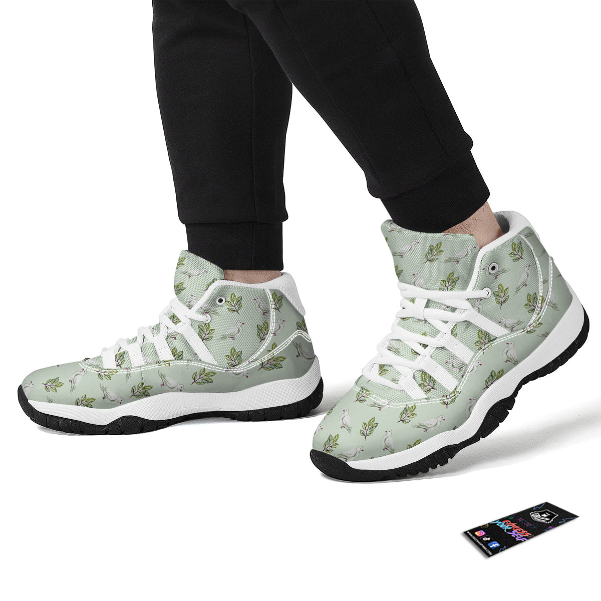 Dove And Leaf Green Print Pattern White Bball Shoes-grizzshop