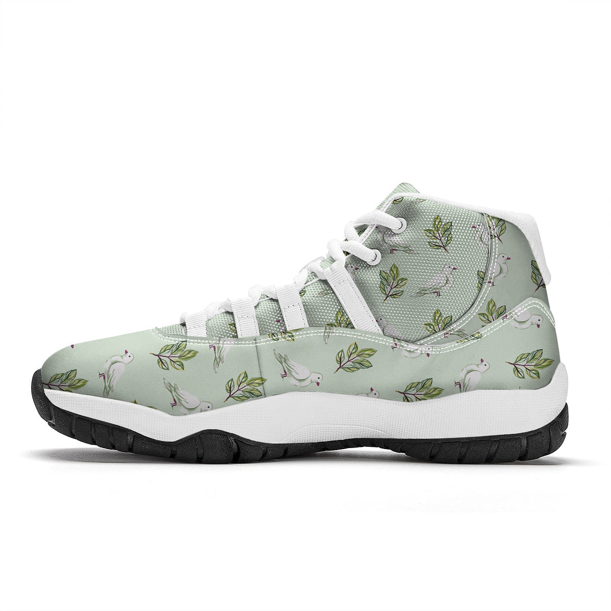 Dove And Leaf Green Print Pattern White Bball Shoes-grizzshop