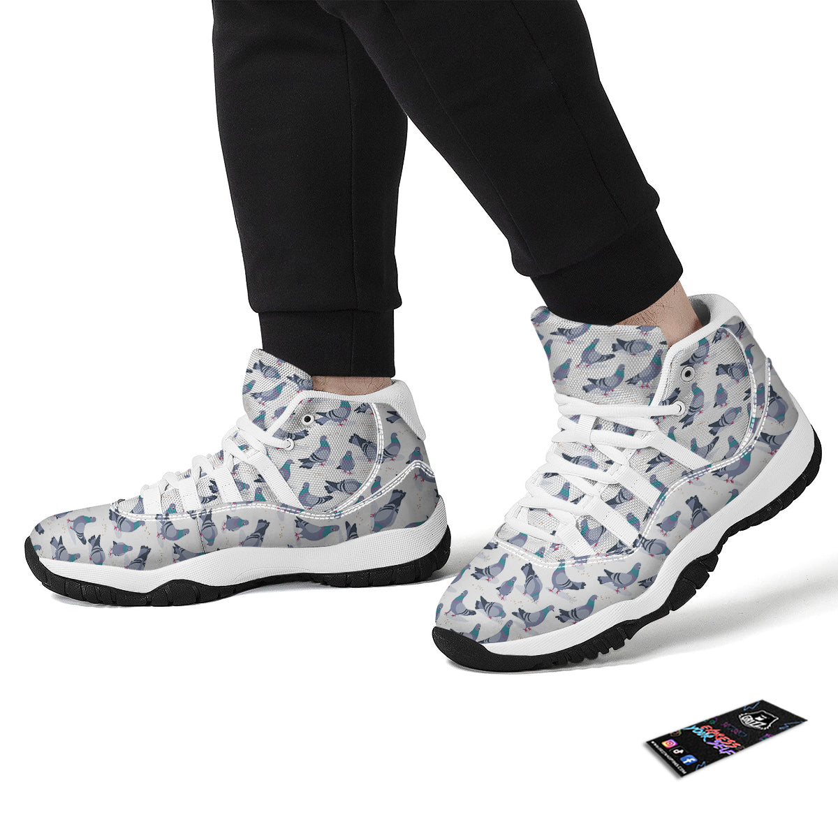 Dove Print Pattern White Bball Shoes-grizzshop