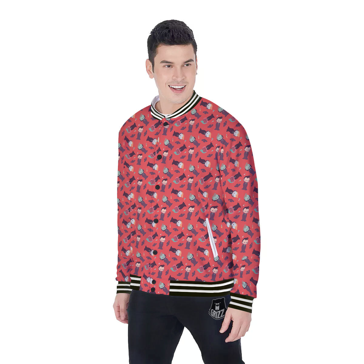 Dracula Cartoon Print Pattern Baseball Jacket-grizzshop