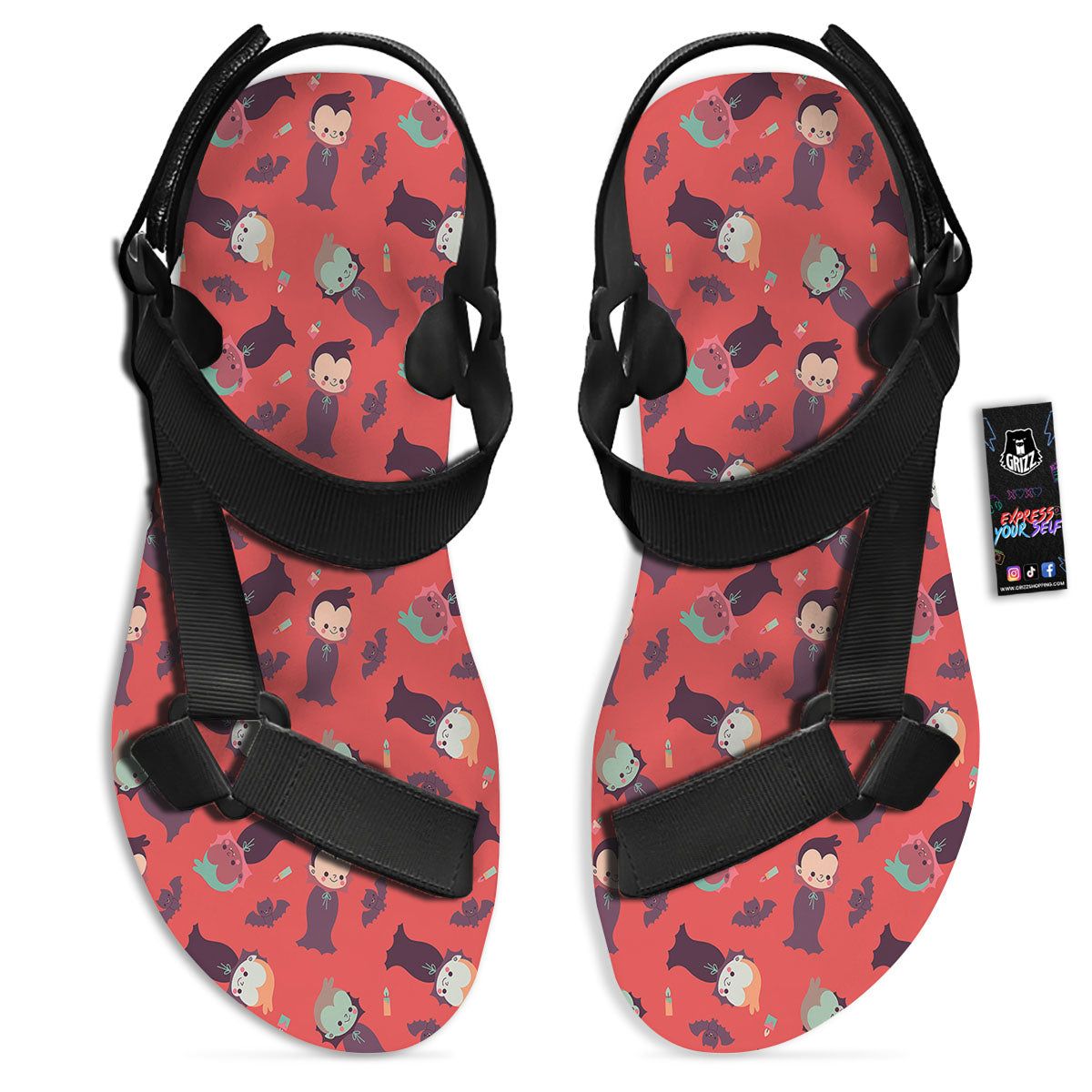 Dracula Cartoon Print Pattern Black Open Toe Sandals-grizzshop
