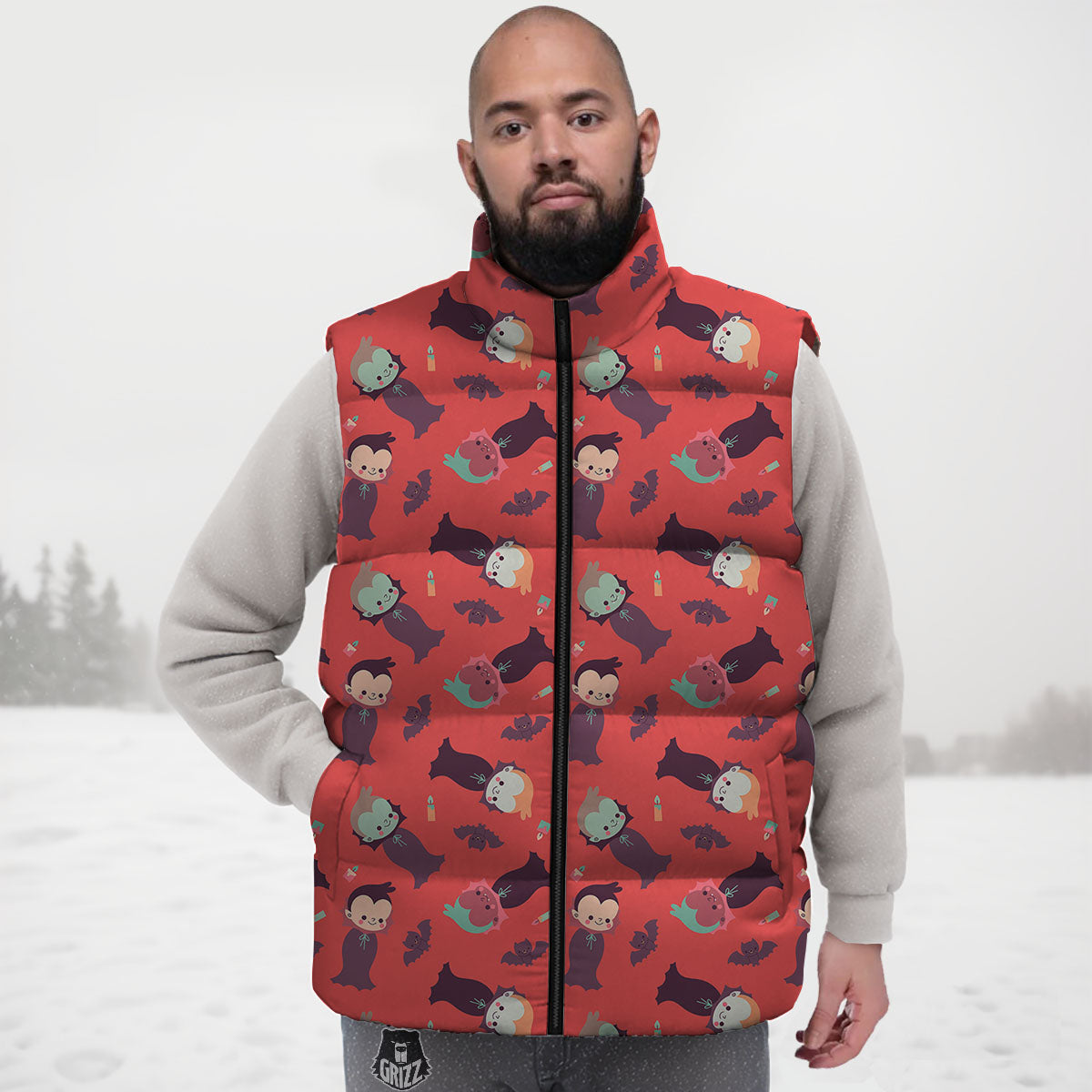 Dracula Cartoon Print Pattern Down Vest