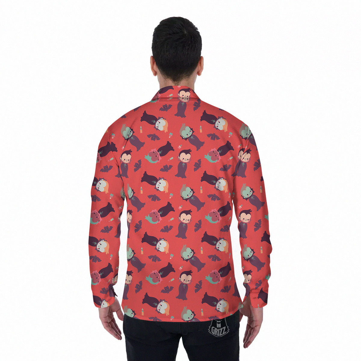 Dracula Cartoon Print Pattern Men's Long Sleeve Shirts-grizzshop