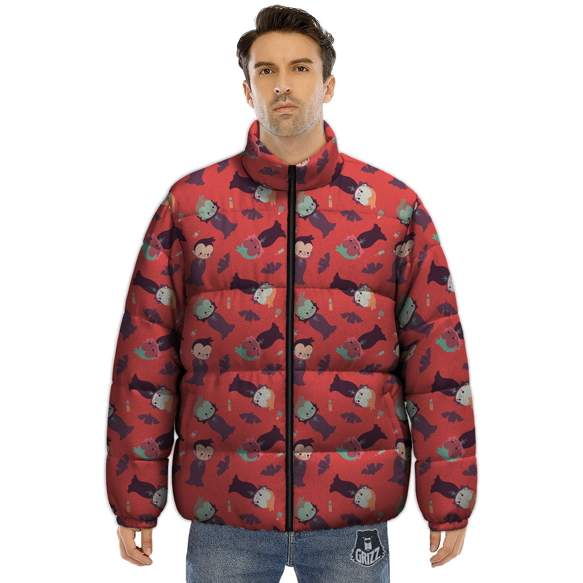 Dracula Cartoon Print Pattern Puffer Jacket-grizzshop