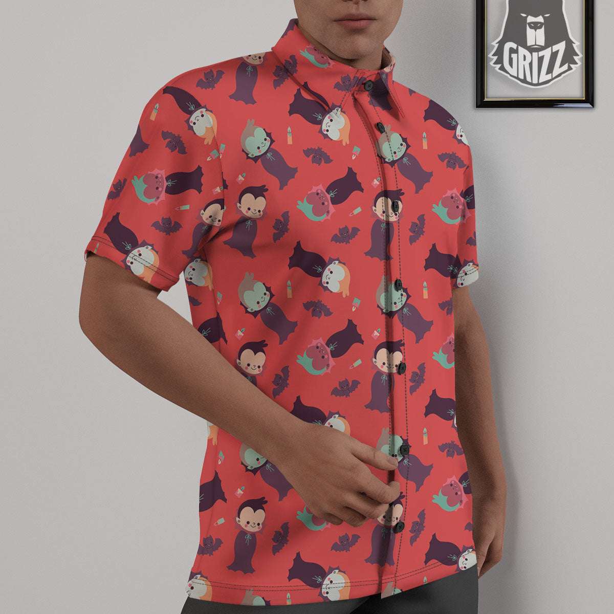 Dracula Cartoon Print Pattern Untucked Shirts-grizzshop
