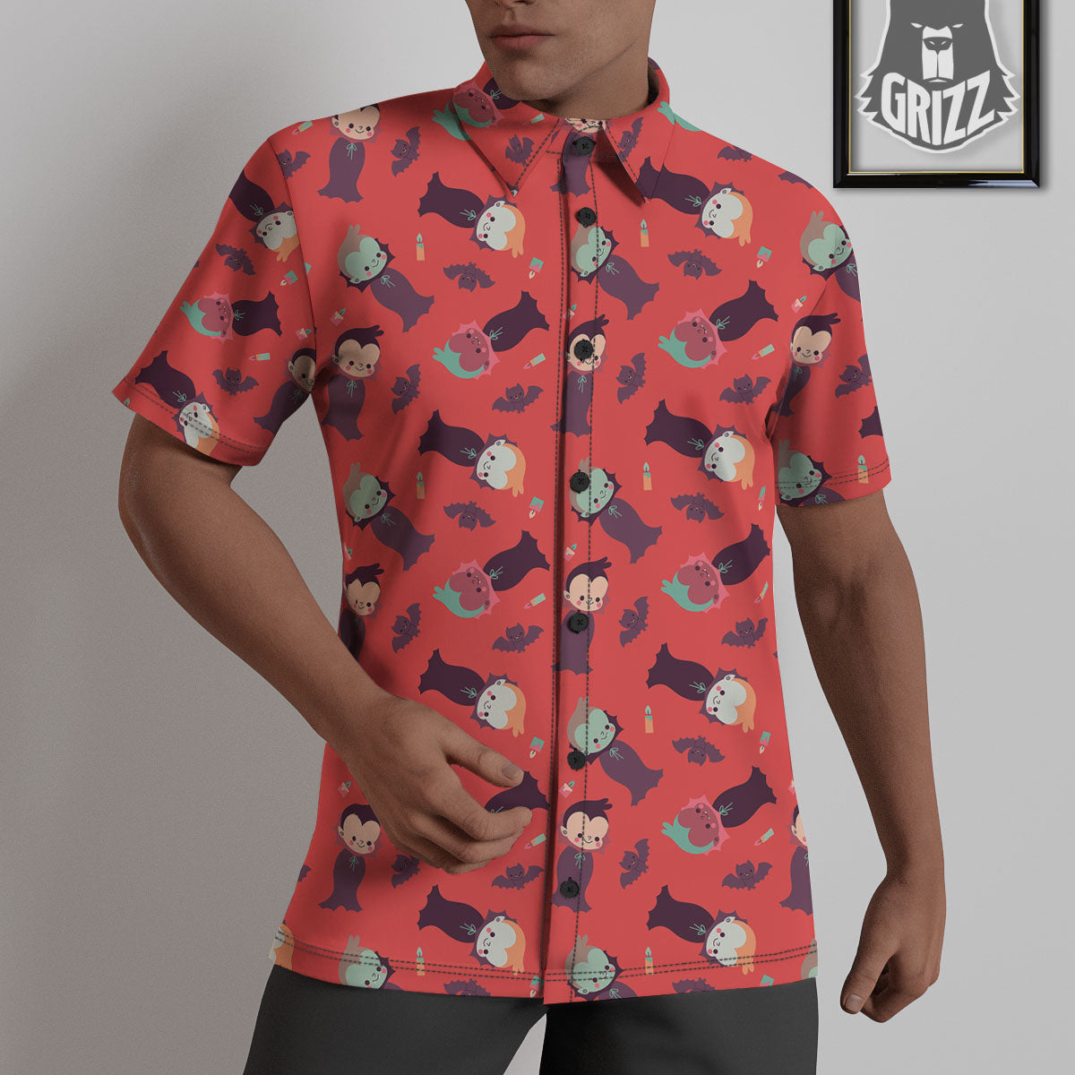 Dracula Cartoon Print Pattern Untucked Shirts-grizzshop